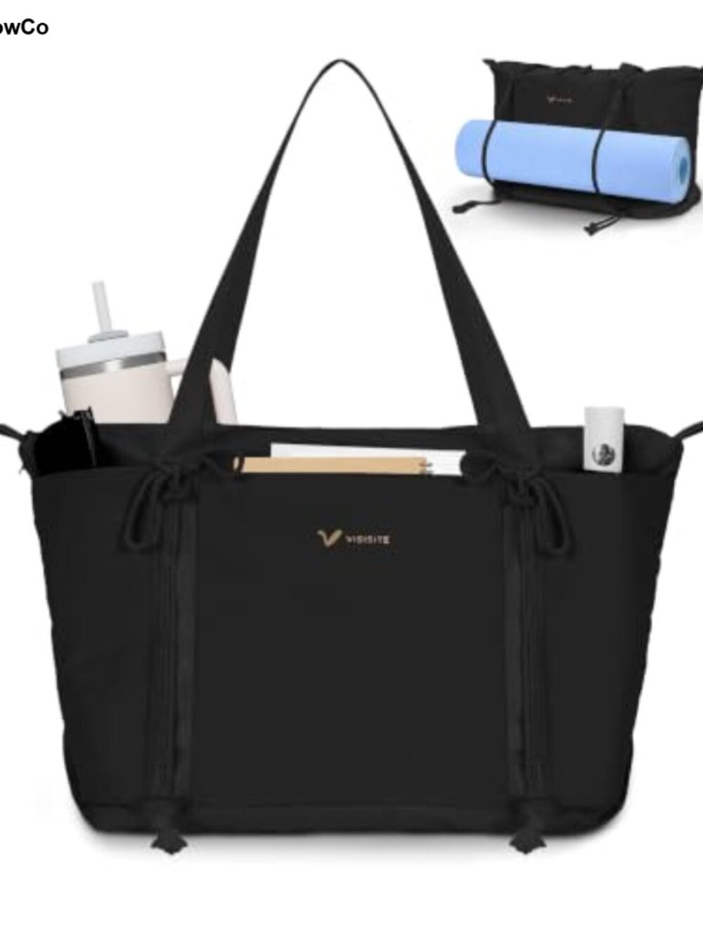 Nylon Puffer Tote Bag with Yoga Mat Holder